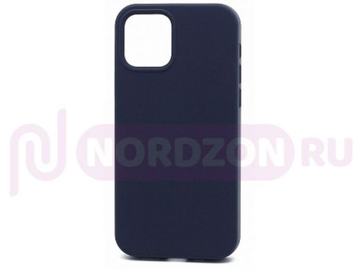 Чехол iPhone 12/12 Pro, Silicone case Soft Touch, синий тёмный, снизу закрыт, 008
