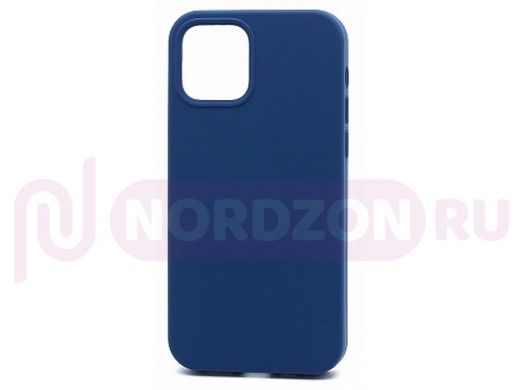 Чехол iPhone 12/12 Pro, Silicone case Soft Touch, синий, снизу закрыт, 020