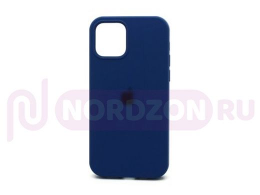 Чехол iPhone 12/12 Pro, Silicone case Soft Touch, синий, снизу закрыт, лого, 020