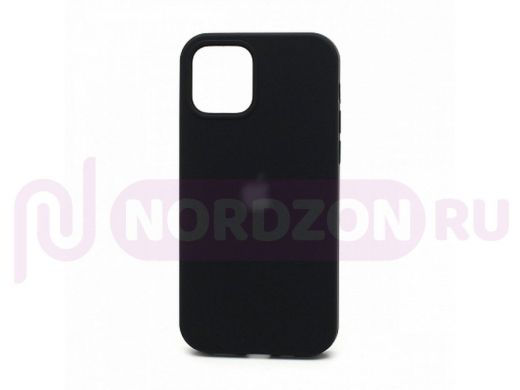 Чехол iPhone 12/12 Pro, Silicone case Soft Touch, чёрный, снизу закрыт, лого, 018