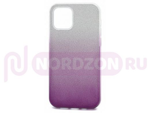 Чехол iPhone 12 mini, Fashion, силикон блестящий, серебр-фиолетовый