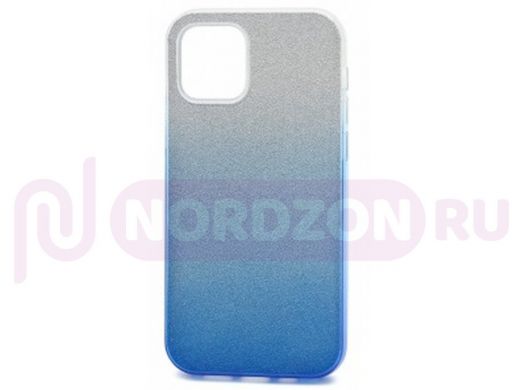 Чехол iPhone 12 mini, Fashion, силикон блестящий, серебро с голубым