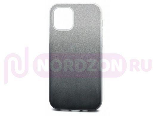 Чехол iPhone 12 mini, Fashion, силикон блестящий, серебро с чёрным