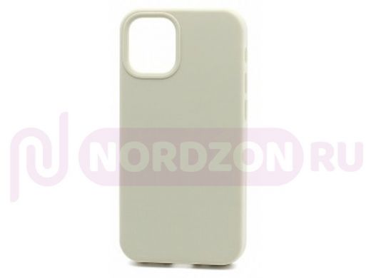 Чехол iPhone 12 mini, Silicone case Soft Touch, бежевый, снизу закрыт, лого, 011