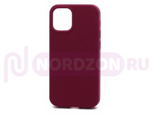 Чехол iPhone 12 mini, Silicone case Soft Touch, бордо, снизу закрыт, лого, 052