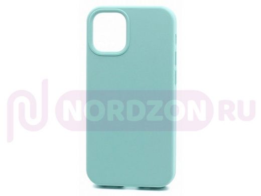 Чехол iPhone 12 mini, Silicone case Soft Touch, голубой светлый, снизу закрыт, 048