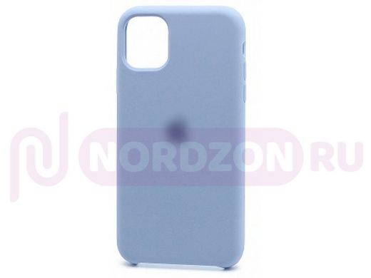 Чехол iPhone 12 mini, Silicone case Soft Touch, голубой, лого, 005