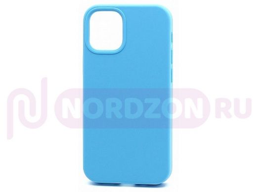 Чехол iPhone 12 mini, Silicone case Soft Touch, голубой, снизу закрыт, 016
