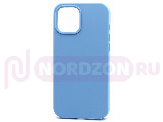 Чехол iPhone 12 mini, Silicone case Soft Touch, голубой, снизу закрыт, 053