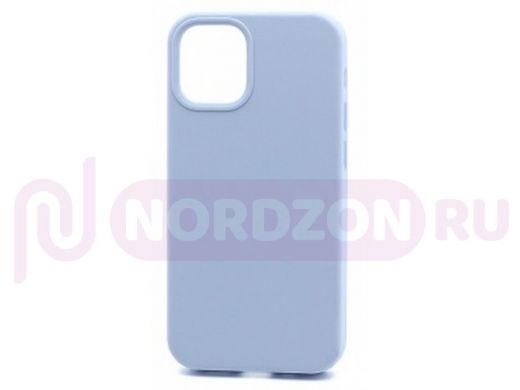 Чехол iPhone 12 mini, Silicone case Soft Touch, голубой, снизу закрыт, лого, 005
