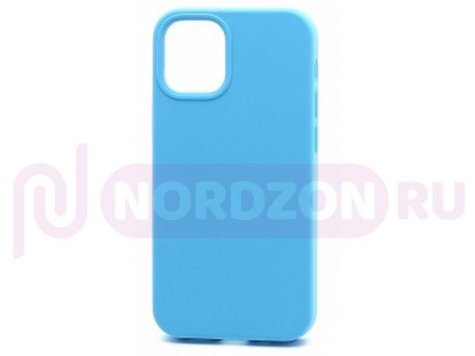 Чехол iPhone 12 mini, Silicone case Soft Touch, голубой, снизу закрыт, лого, 016