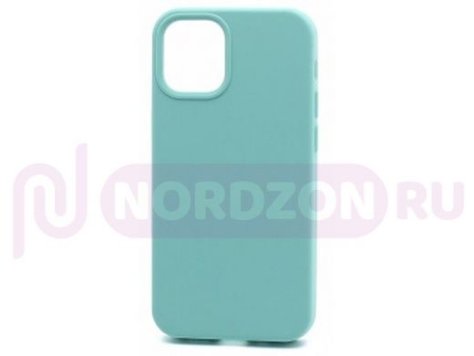 Чехол iPhone 12 mini, Silicone case Soft Touch, голубой, снизу закрыт, лого, 021