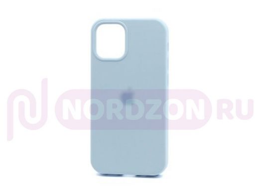 Чехол iPhone 12 mini, Silicone case Soft Touch, голубой, снизу закрыт, лого, 043