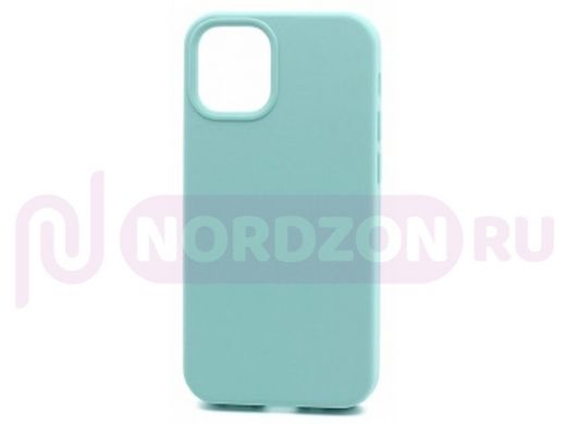 Чехол iPhone 12 mini, Silicone case Soft Touch, голубой, снизу закрыт, лого, 048
