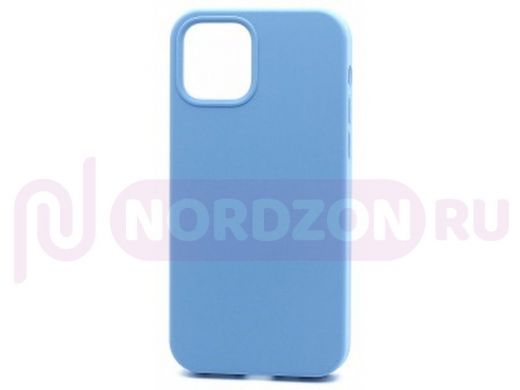 Чехол iPhone 12 mini, Silicone case Soft Touch, голубой, снизу закрыт, лого, 053
