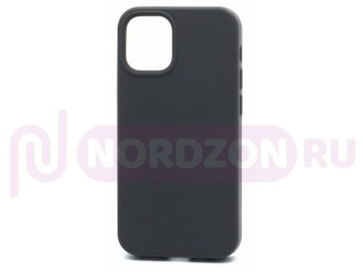 Чехол iPhone 12 mini, Silicone case Soft Touch, графит, снизу закрыт, лого, 015