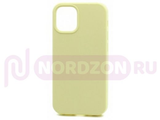 Чехол iPhone 12 mini, Silicone case Soft Touch, жёлтый светлый, снизу закрыт, лого, 051