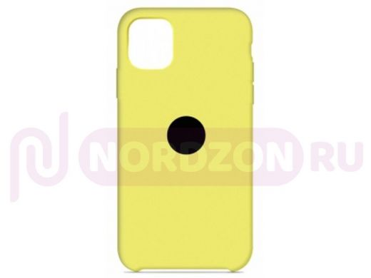 Чехол iPhone 12 mini, Silicone case Soft Touch, зелёный лимон, снизу закрыт, лого