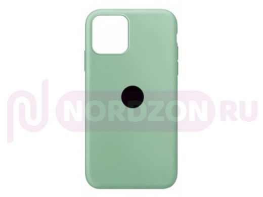 Чехол iPhone 12 mini, Silicone case Soft Touch, зелёный мятный, снизу закрыт, лого