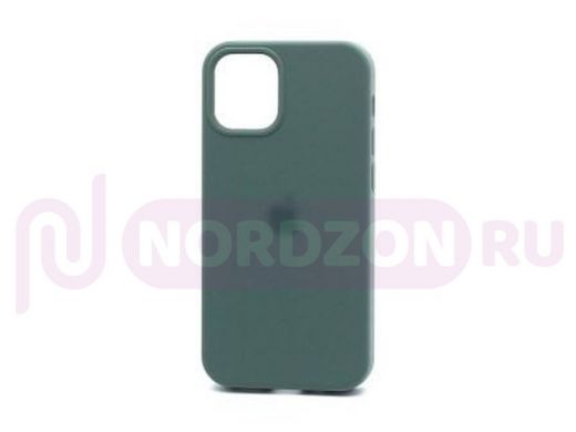 Чехол iPhone 12 mini, Silicone case Soft Touch, зелёный тёмный, снизу закрыт, лого, 058