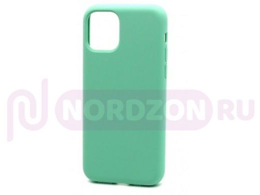 Чехол iPhone 12 mini, Silicone case Soft Touch, зелёный, снизу закрыт, лого, 050