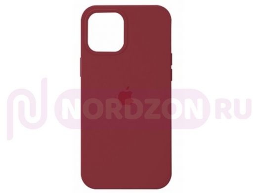 Чехол iPhone 12 mini, Silicone case Soft Touch, красный тёмный, снизу закрыт, лого