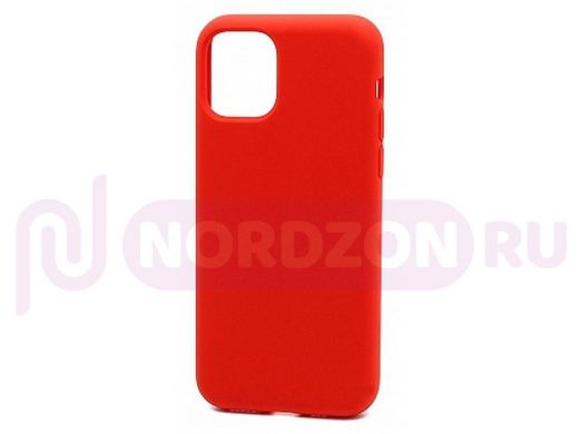 Чехол iPhone 12 mini, Silicone case Soft Touch, красный, снизу закрыт, 014