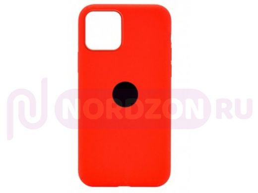 Чехол iPhone 12 mini, Silicone case Soft Touch, красный, снизу закрыт, лого