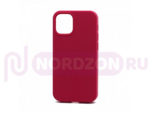 Чехол iPhone 12 mini, Silicone case Soft Touch, малиновый, снизу закрыт, лого, 045