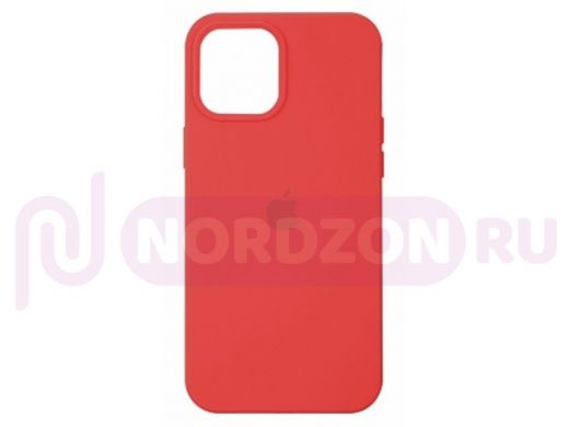 Чехол iPhone 12 mini, Silicone case Soft Touch, морковный, снизу закрыт, лого
