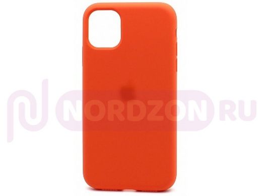 Чехол iPhone 12 mini, Silicone case Soft Touch, оранжевый, лого, 013