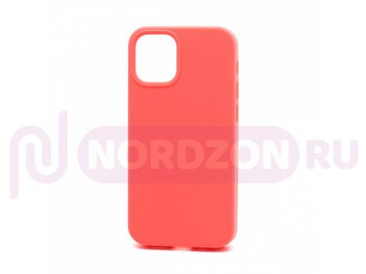 Чехол iPhone 12 mini, Silicone case Soft Touch, оранжевый, снизу закрыт, лого, 029
