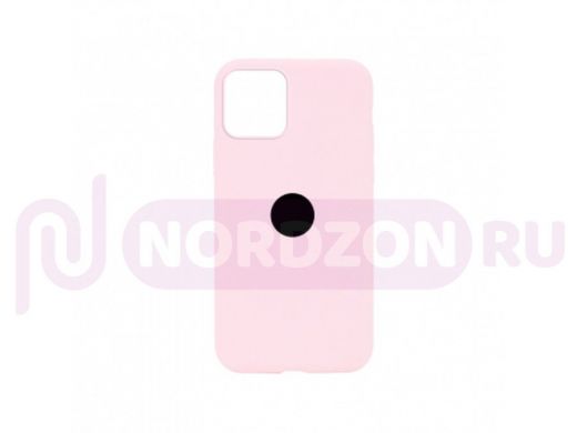 Чехол iPhone 12 mini, Silicone case Soft Touch, розовый светлый, снизу закрыт, лого