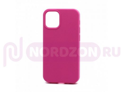 Чехол iPhone 12 mini, Silicone case Soft Touch, розовый тёмный, снизу закрыт, лого, 054