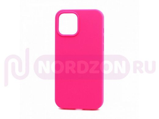 Чехол iPhone 12 mini, Silicone case Soft Touch, розовый яркий, снизу закрыт, 040