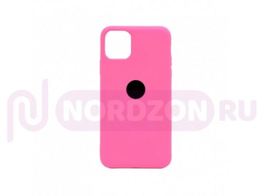 Чехол iPhone 12 mini, Silicone case Soft Touch, розовый яркий, снизу закрыт, лого
