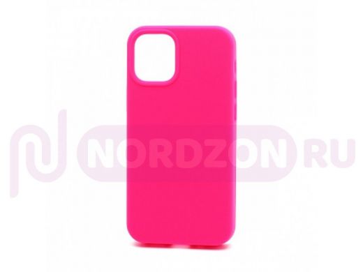 Чехол iPhone 12 mini, Silicone case Soft Touch, розовый яркий, снизу закрыт, лого, 040