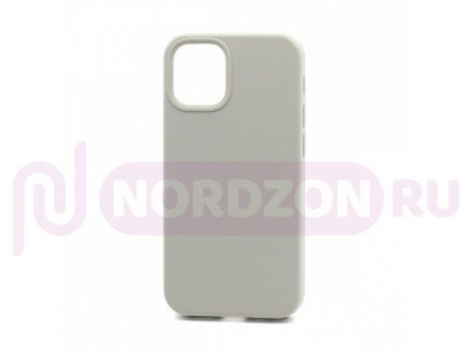Чехол iPhone 12 mini, Silicone case Soft Touch, серый светлый, снизу закрыт, 010