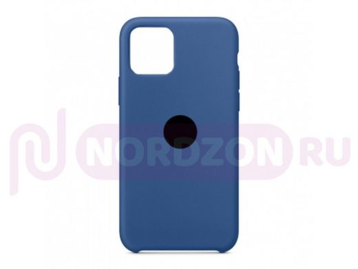 Чехол iPhone 12 mini, Silicone case Soft Touch, синий тёмный, снизу закрыт, лого