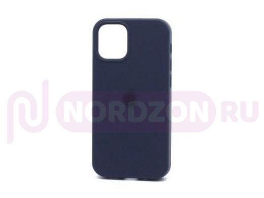 Чехол iPhone 12 mini, Silicone case Soft Touch, синий тёмный, снизу закрыт, лого, 008
