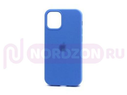 Чехол iPhone 12 mini, Silicone case Soft Touch, синий, снизу закрыт, лого, 003