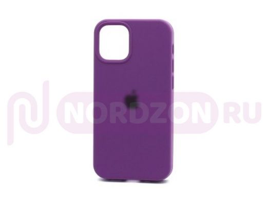 Чехол iPhone 12 mini, Silicone case Soft Touch, фиолетовый, снизу закрыт, лого, 037