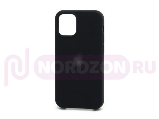 Чехол iPhone 12 mini, Silicone case Soft Touch, чёрный, снизу закрыт, лого, 018