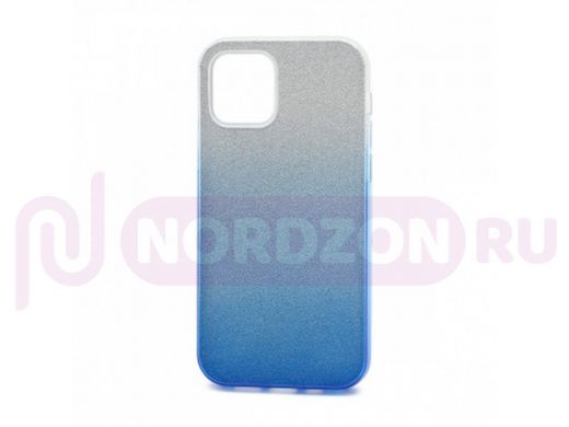 Чехол iPhone 12 Pro Max, Fashion, силикон блестящий, серебро с голубым