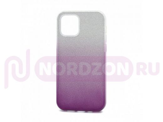 Чехол iPhone 12 Pro Max, Fashion, силикон блестящий, серебро с фиолетовым
