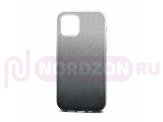 Чехол iPhone 12 Pro Max, Fashion, силикон блестящий, серебро с чёрным