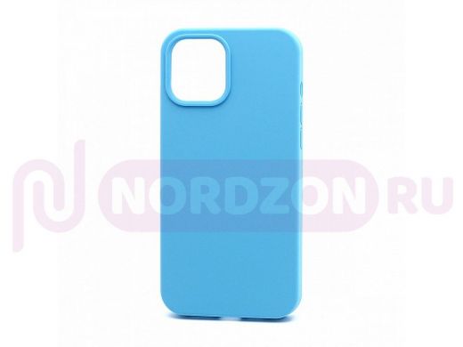 Чехол iPhone 12 Pro Max, Silicone case Soft Touch, голубой, снизу закрыт, 016