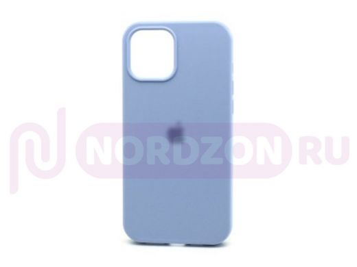 Чехол iPhone 12 Pro Max, Silicone case Soft Touch, голубой, снизу закрыт, лого, 005