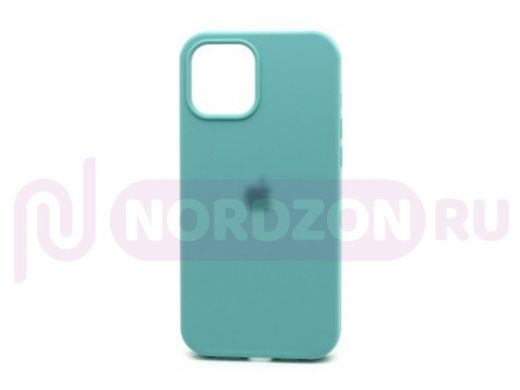 Чехол iPhone 12 Pro Max, Silicone case Soft Touch, голубой, снизу закрыт, лого, 021