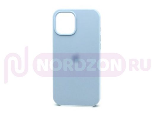 Чехол iPhone 12 Pro Max, Silicone case Soft Touch, голубой, снизу закрыт, лого, 043